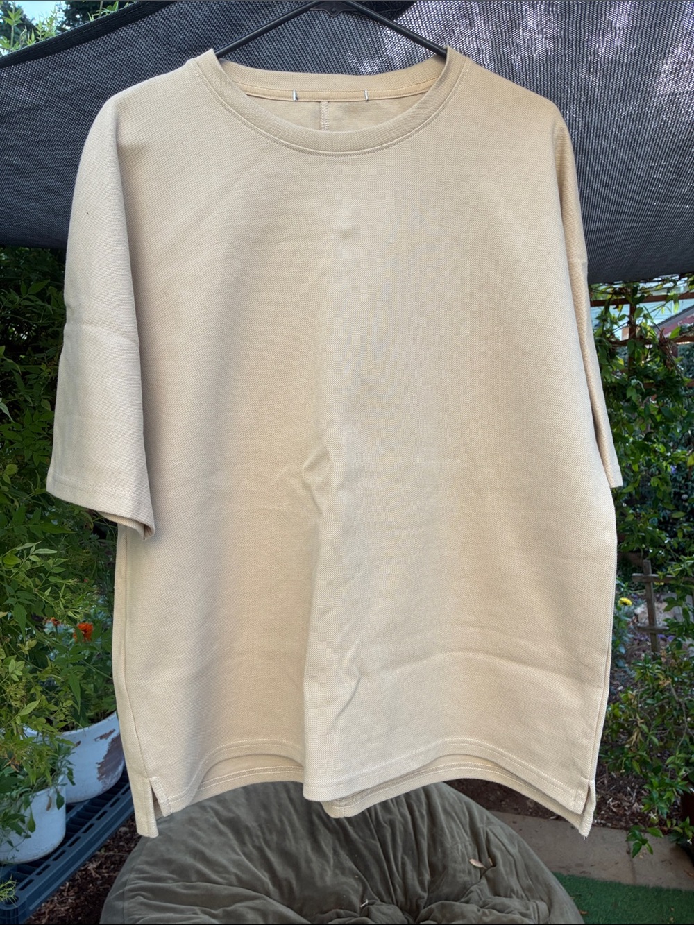 Kidoriman Men's Short Sleeve Crewneck T-Shirt in Light Beige, Large